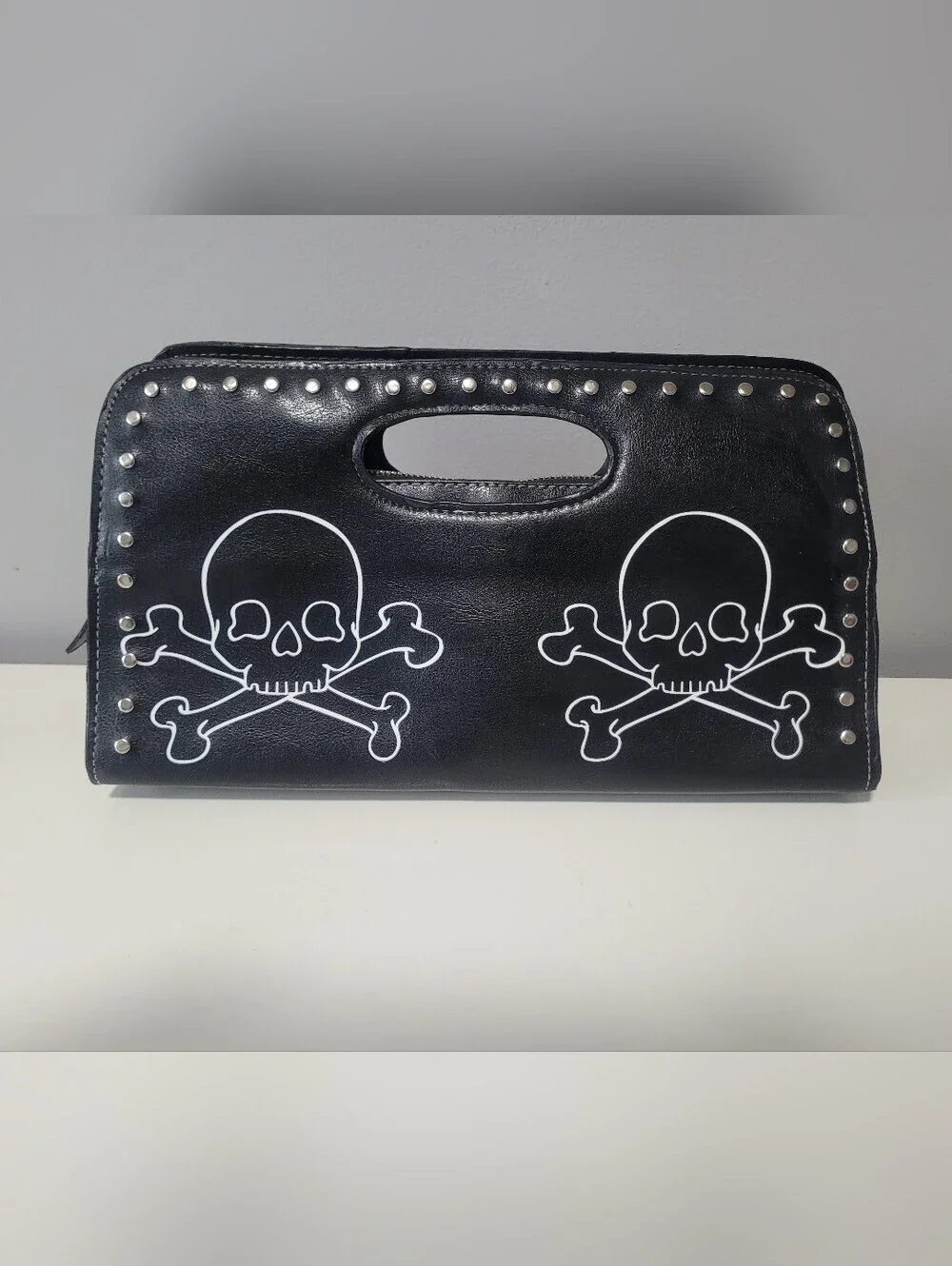 ux De Ville Studded Skull Clutch, VGUC